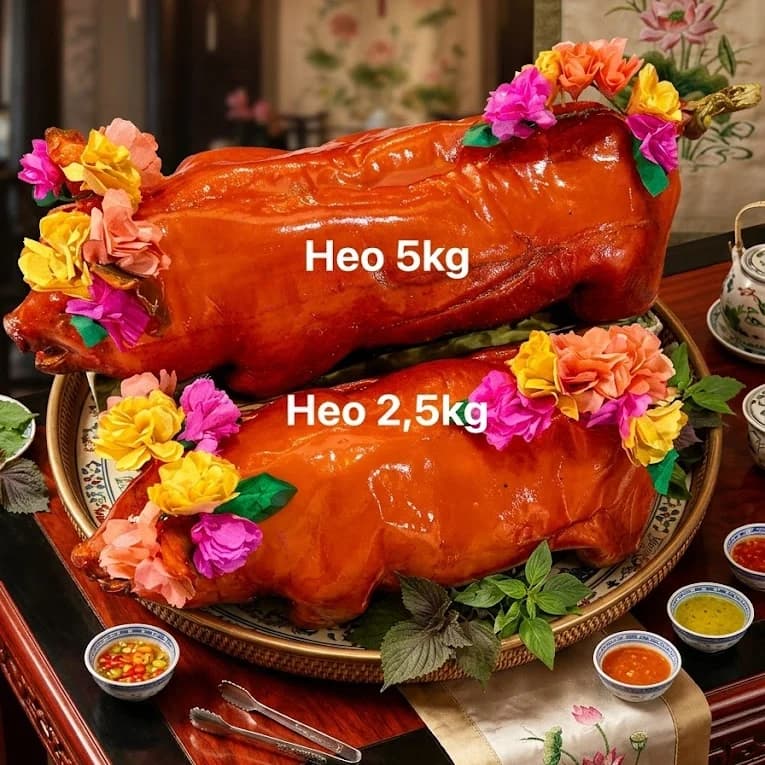 Heo Quay Cúng 5kg - Chất Lượng, Da Giòn, Thịt Mềm - Mâm Cúng Thu Hường